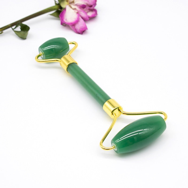 Crystal Facial Roller Wholesale Pink Double Head Face Beauty Massage Tool Curved Handle Rose Quartz Jade Roller