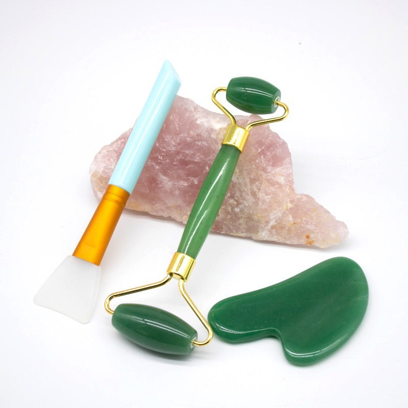 Crystal Facial Roller Wholesale Pink Double Head Face Beauty Massage Tool Curved Handle Rose Quartz Jade Roller