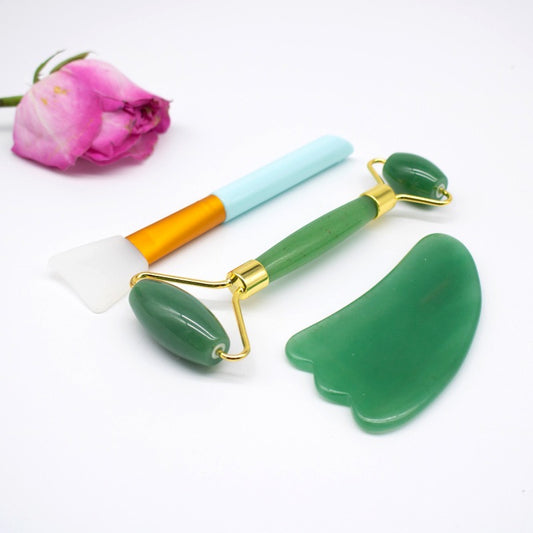 Crystal Facial Roller Wholesale Pink Double Head Face Beauty Massage Tool Curved Handle Rose Quartz Jade Roller